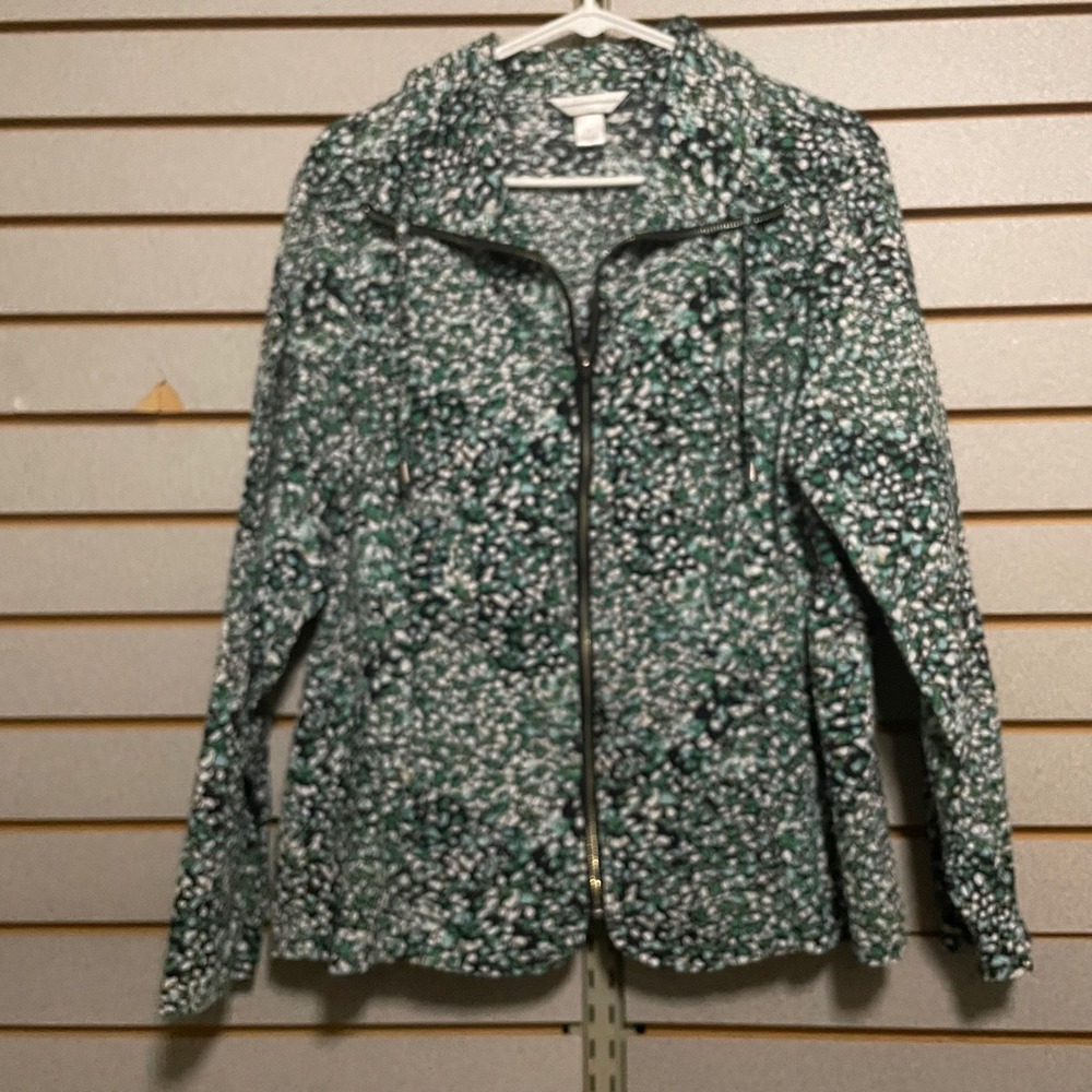 Christopher & Banks Green Mosaic Pebble Print Full Zip Jacket Womens XL XLARGE